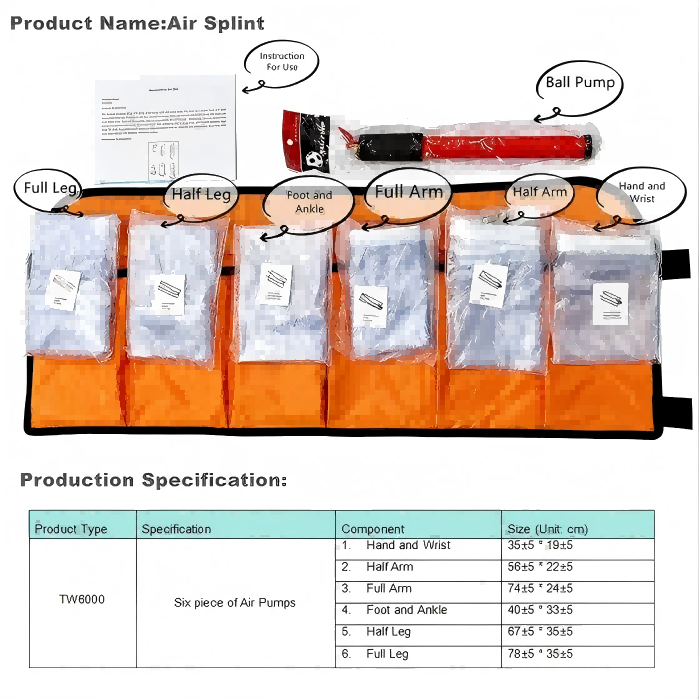 Attelle pneumatique jetable : fixation d’urgence essentielle des membres en cas de fractures et de lésions des tissus mous